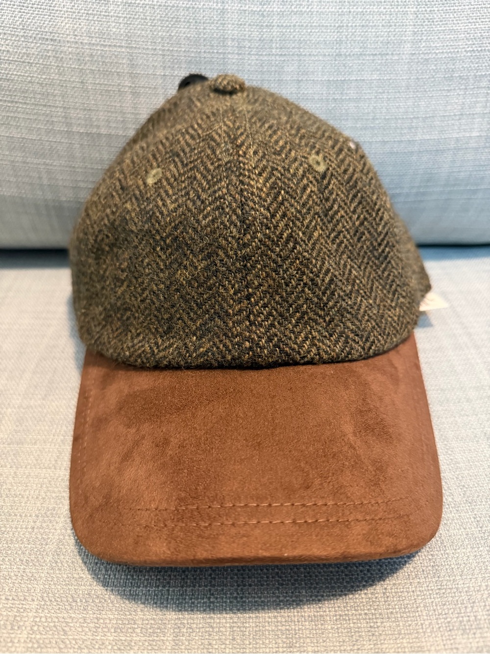 Banana Republic Green Herringbone Tweed Wool Cap with Vegan Suede Bill
